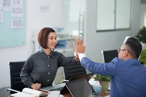 Successful Completion of Joint Project Stock Photos
