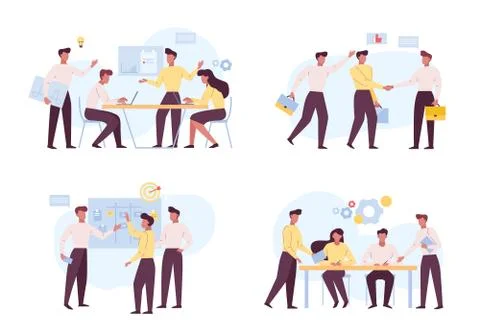 Successful coworking, teamwork flat vector illustrations set Stock Illustration