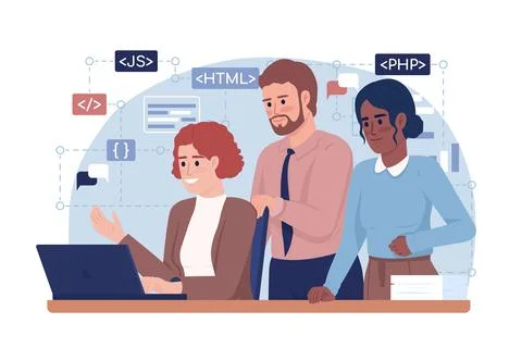 Successful developers teamwork 2D vector isolated illustration Illustrazione stock