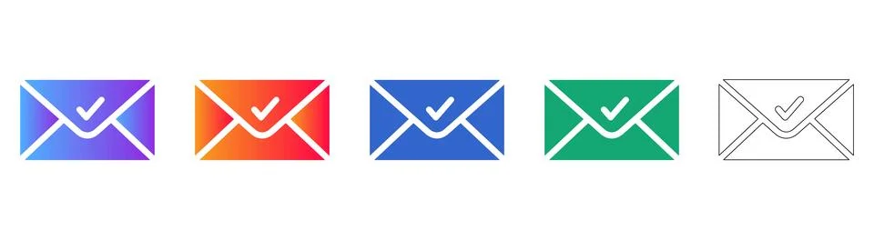 Successful Email Confirmation Icon Set Stock Illustration