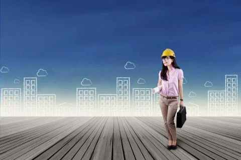 Successful engineer with project design Illustrazione stock