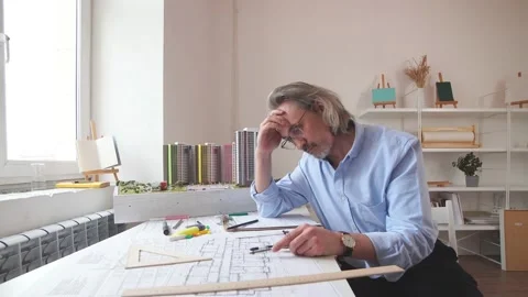 Successful expert of engineering, senior architect work in office. Stock Footage 127038996