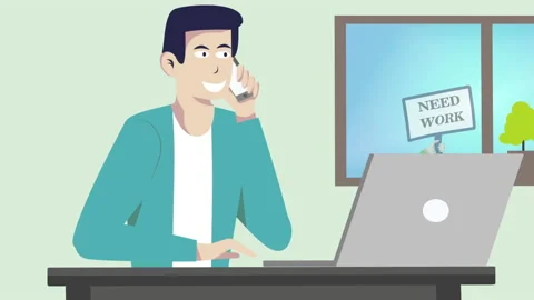 Successful freelancer working at desktop computer from home and speaking on Stock-Footage 132337151