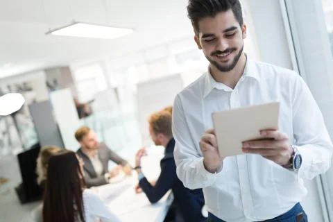 Successful happy worker in information technology industry Stock-Fotos