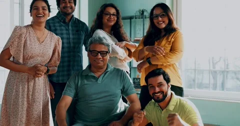 Successful Indian startup team in modern office, celebrating business growth Stock Footage 342500372