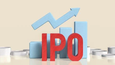 Successful Initial Public Offering with Rising Financial Growth Chart 3d re.. Stock Illustration