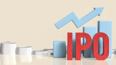 Successful Initial Public Offering with Rising Financial Growth Chart 3d re.. Illustration