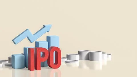 Successful Initial Public Offering with Rising Financial Growth Chart 3d re.. Stock Illustration
