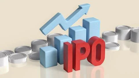 Successful Initial Public Offering with Rising Financial Growth Chart 3d re.. Stock Illustration
