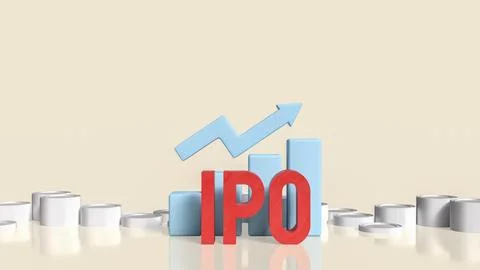 Successful Initial Public Offering with Rising Financial Growth Chart 3d re.. Stock Illustration