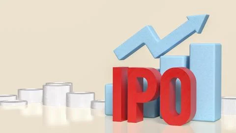 Successful Initial Public Offering with Rising Financial Growth Chart 3d re.. Stockfoto's