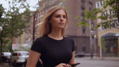 Successful lady texting message on smart phone Stock Footage 90722432