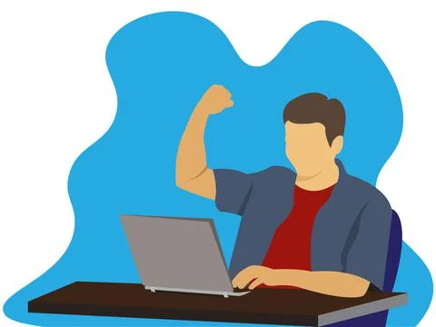 Successful Man Flat Vector Illustrator. Man On the Laptop Stock Illustration