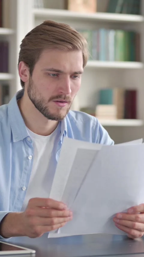 Successful Man Reading Documents, Vertical Video Stock Footage 339578802