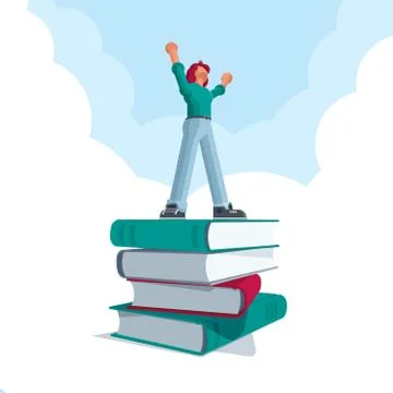 Successful man standing on big book stack Stock Illustration