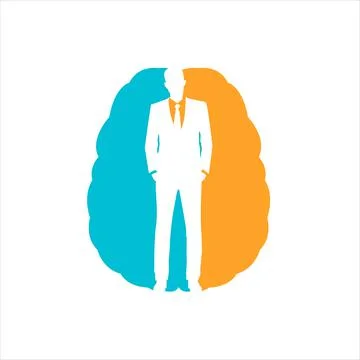 Successful man in suit, brain, negative space. color logo for a modern company Stock Illustration