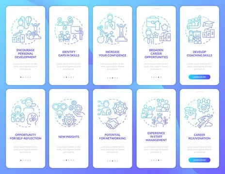 Successful mentoring program blue gradient onboarding mobile app screen set イラスト素材