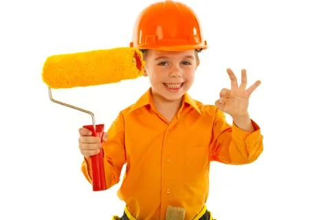Successful painter worker boy 스톡 사진