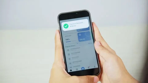 Successful Payment Notification on Smartphone From Side View Stock-Footage 347178769