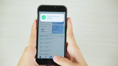 Successful Payment Notification on Smartphone From Top View Stock-Footage 347178767