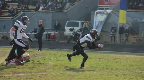Successful quarterback scores touchdown, tackles ball in opposing team end zone Stock Footage 66391053