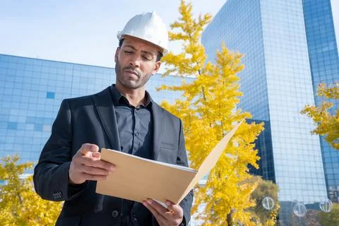 Successful real estate project development male, construction new building Stock Photos