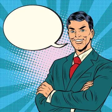 Successful retro businessman, comic bubble Illustrazione stock