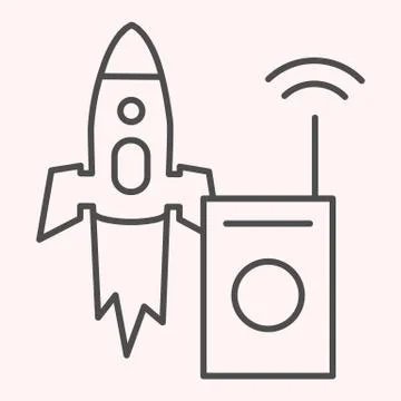 Successful rocket launch thin line icon. Missile and radio. Astronomy vector Stock Illustration
