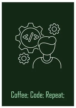 Successful software developer postcard with linear glyph icon Stock Illustration