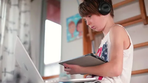 Successful solution educational problem tablet student does assignments gadgets Stock Footage 150591115