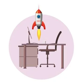 Successful start up, Rocket launch, offise, ship, vector, illustration concept Illustrazione stock