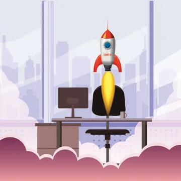 Successful start up, Rocket launch, offise, ship, vector, illustration concept Stock Illustration