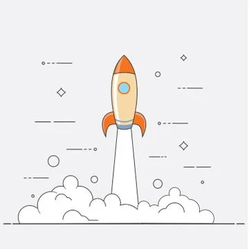 Successful startup business concept. Vector illustration with rocket launch and Stock Illustration