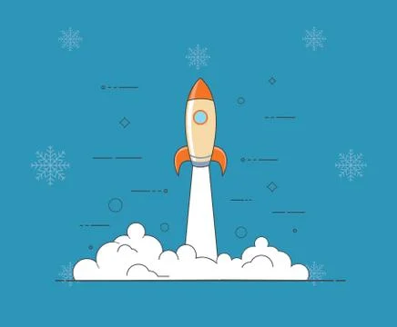 Successful startup business concept. Vector illustration with rocket launch and Stock Illustration