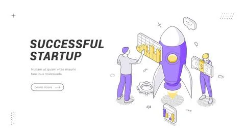 Successful Startup Launch Isometric Vector Illustration For Business Projec.. Stock Illustration