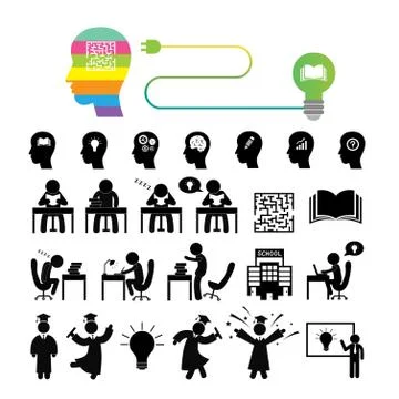 Successful study icon set Stock Illustration