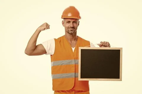 Successful supervisor show advertisement on background. Stock Photos