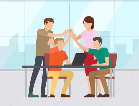 Successful Team Completing Working Task Vector Stock Illustration