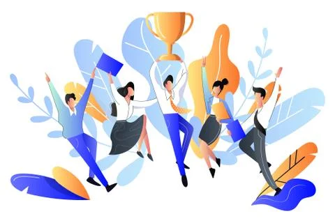 Successful team or teamwork concept. Vector flat style illustration. Happy yo Stock Illustration