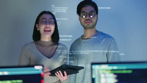 A successful team of technical specialists, including both male and female. Stock Footage 310589084