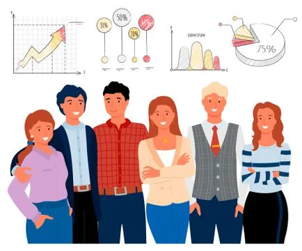 Successful Teamwork, Business Projects Stats Set 스톡 일러스트