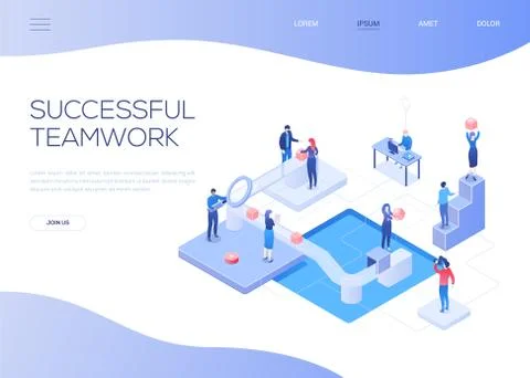 Successful teamwork - colorful isometric vector web banner Stock Illustration