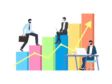 Successful Teamwork, Flow Chart with Growth Vector Illustrazione stock