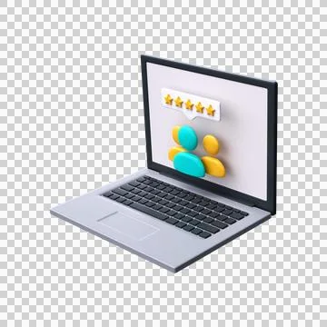Successful teamwork. User rating icon on laptop screen 3d rendering. Stock Illustration