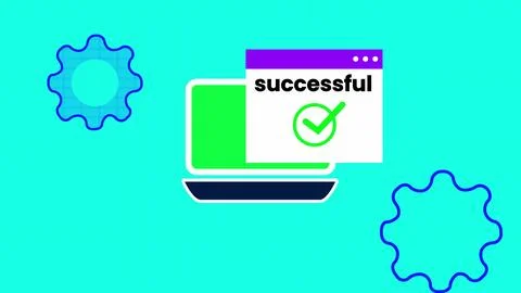Successful text isolated digital technology notification message page on la.. Illustrazione stock