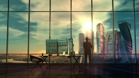 Successful trader and infographics in augmented reality Stock Footage 104219247