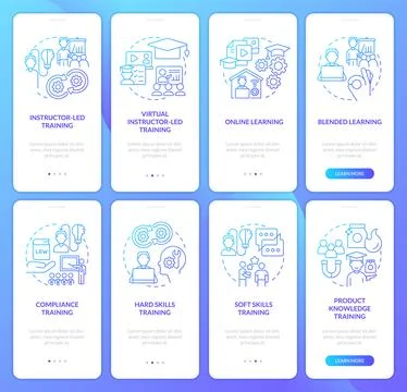 Successful training program blue gradient onboarding mobile app screen set Stock Illustration