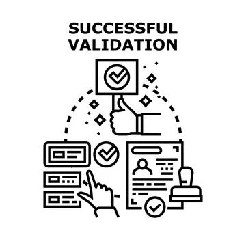Successful validation process with approval document and checkmarks Ilustración de archivo