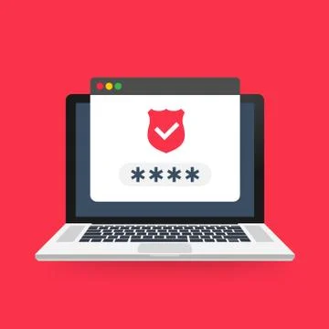 Successful web browser Login page on Laptop Screen with password form. Vector Stock Illustration