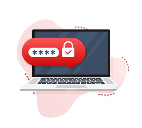 Successful web browser Login page on Laptop Screen with password form. Vector Stock Illustration